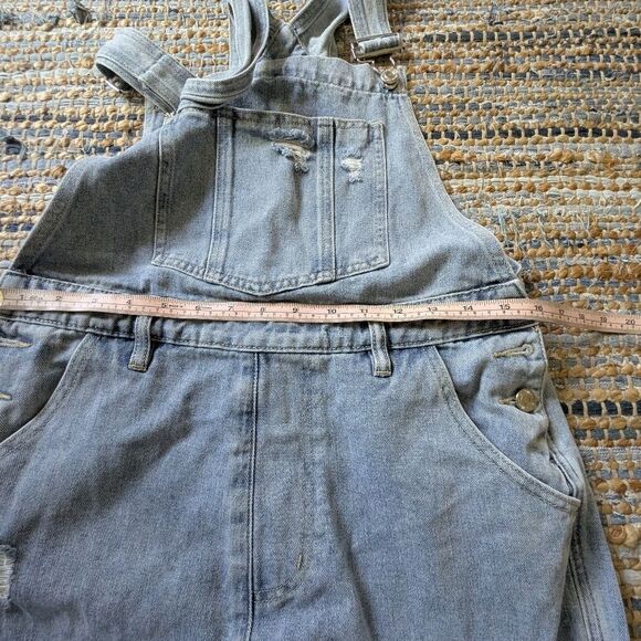 Distressed Flare Overalls Light Wash Denim Juniors M Wide Leg 2000s Y2K - Picture 8 of 10